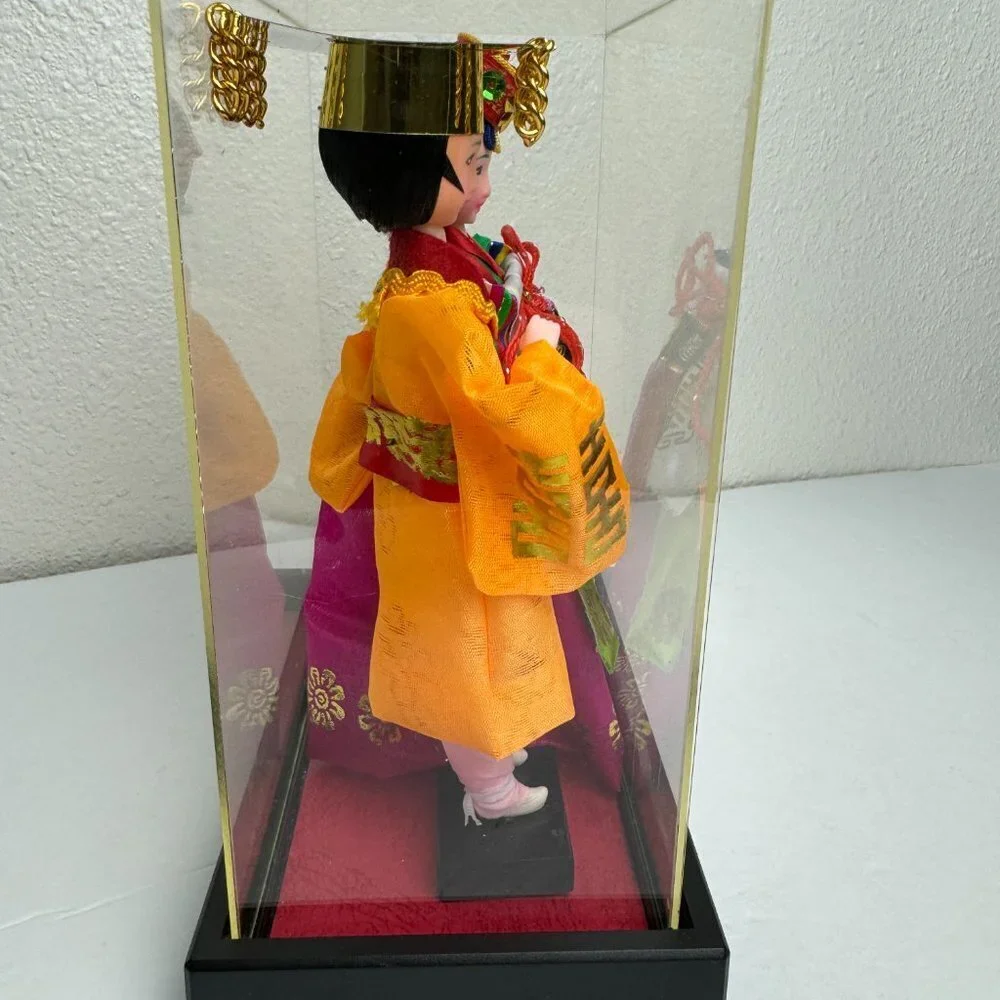 Vintage Korean Native Dolls Vibrant Colors in Plastic Display Case Made in Korea